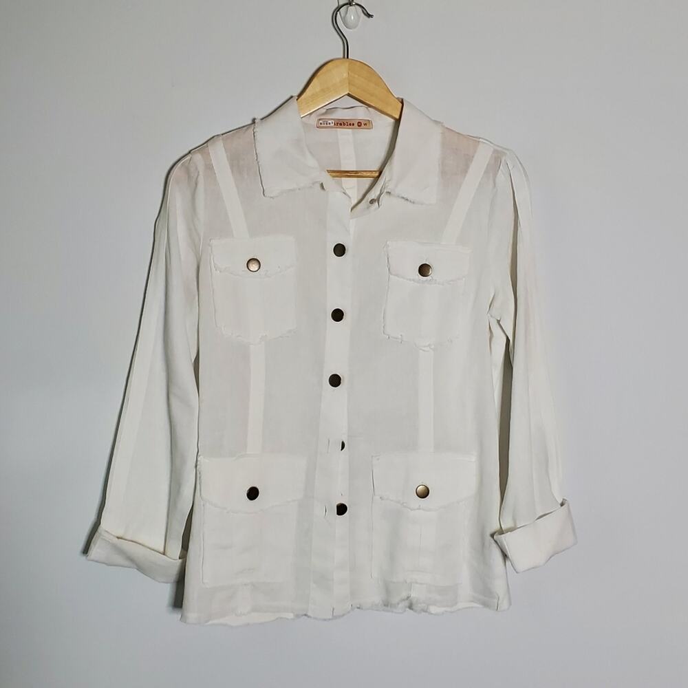 Wearables By XCVI white paneled cotton/linen blend button up blazer Jacket
